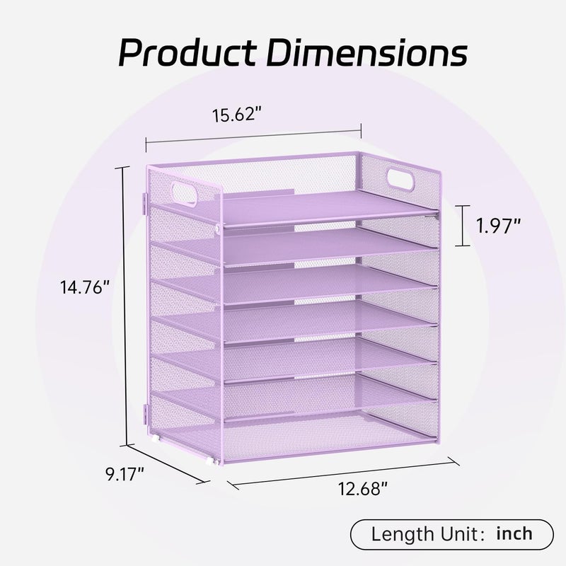 ReePlan 7 Tier Paper Organizer - Mesh Desktop File Holder with Handles for Office School Desk, Black (Purple) - Image 2